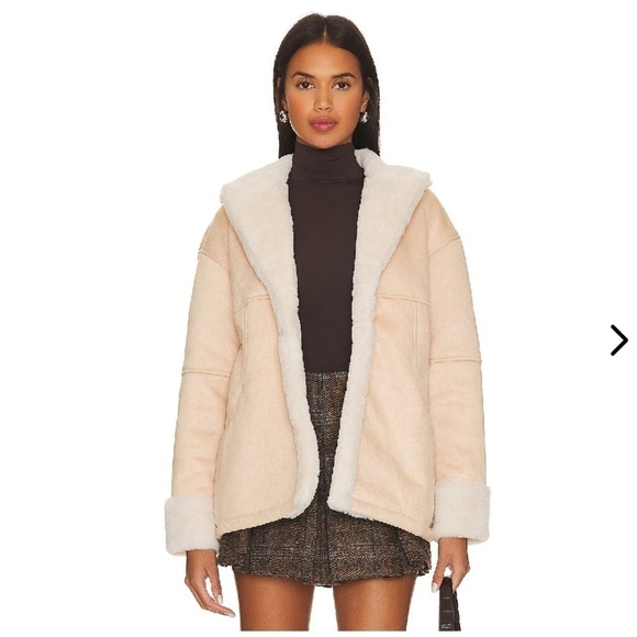 Lovers and Friends Elise Faux Shearling Coat in Nude - Picture 1 of 7